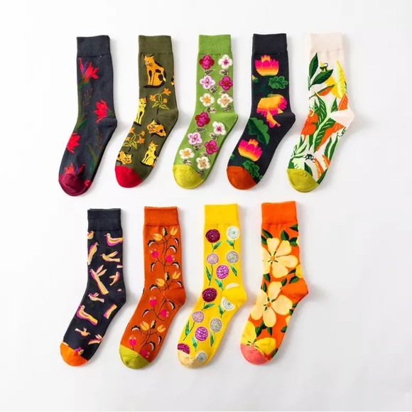 Happy Colorful Artsy Socks Cotton Stretchy Floral Dopamine Colors Women’s Men’s - Picture 6 of 15